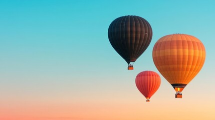 Naklejka premium Hot air balloons floating gently in a sunrise sky, peaceful adventure