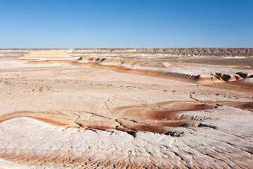 Kyzylkup area landscape, Mangystau desert. Rock strata formations