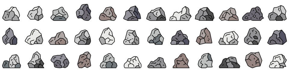 Stone icon. Big collection of icons of different stones. Minerals icons. Vector illustration