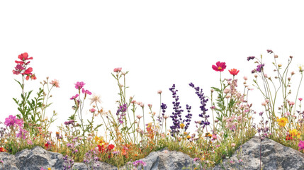 Colorful wildflowers growing on rocks with transparent background © Krtola 