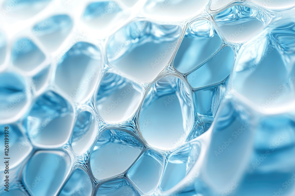 Poster Abstract image of interconnected, translucent, light blue cells resembling a network or foam structure.