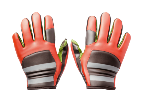 Wearing safety gloves for industrial work isolated on transparent background