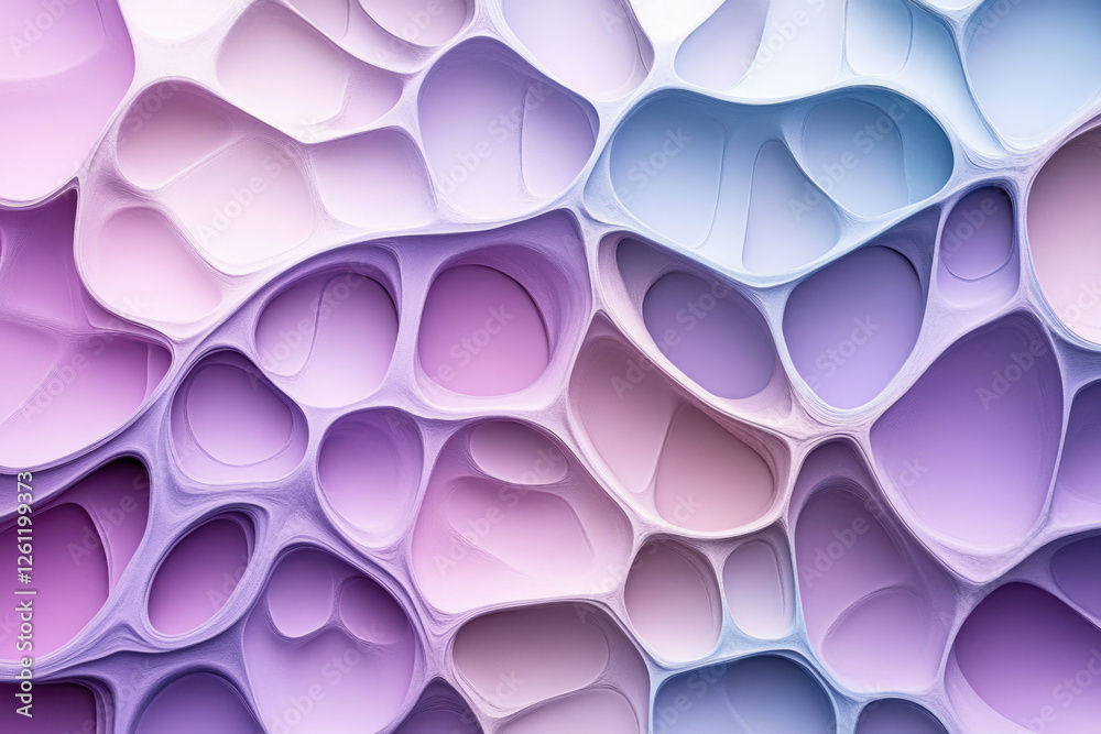 Poster abstract purple and blue organic shapes creating a textured, interconnected pattern.