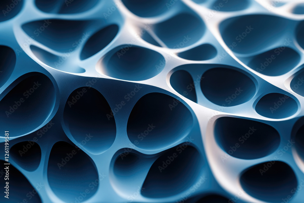 Aufkleber abstract 3d rendering of a blue, porous, organic-like structure with interconnected cavities.