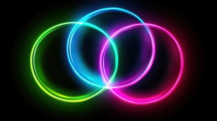 Intertwined neon circles, abstract background, design element