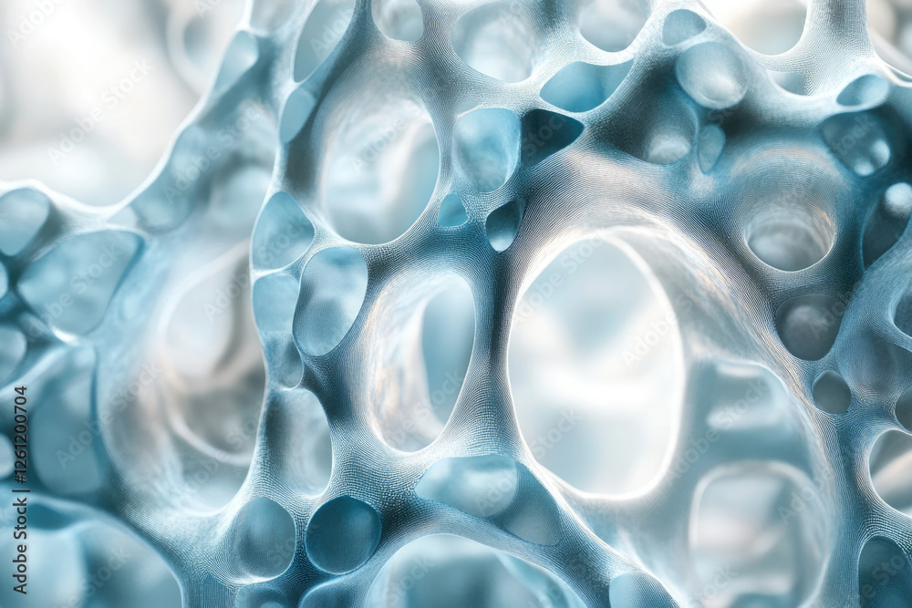 Poster Abstract image of a complex, interconnected network resembling a porous structure or cellular tissue.