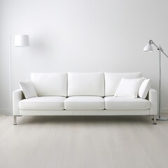 Modern White Sofa with Stylish Floor Lamp in Minimalist Living Room