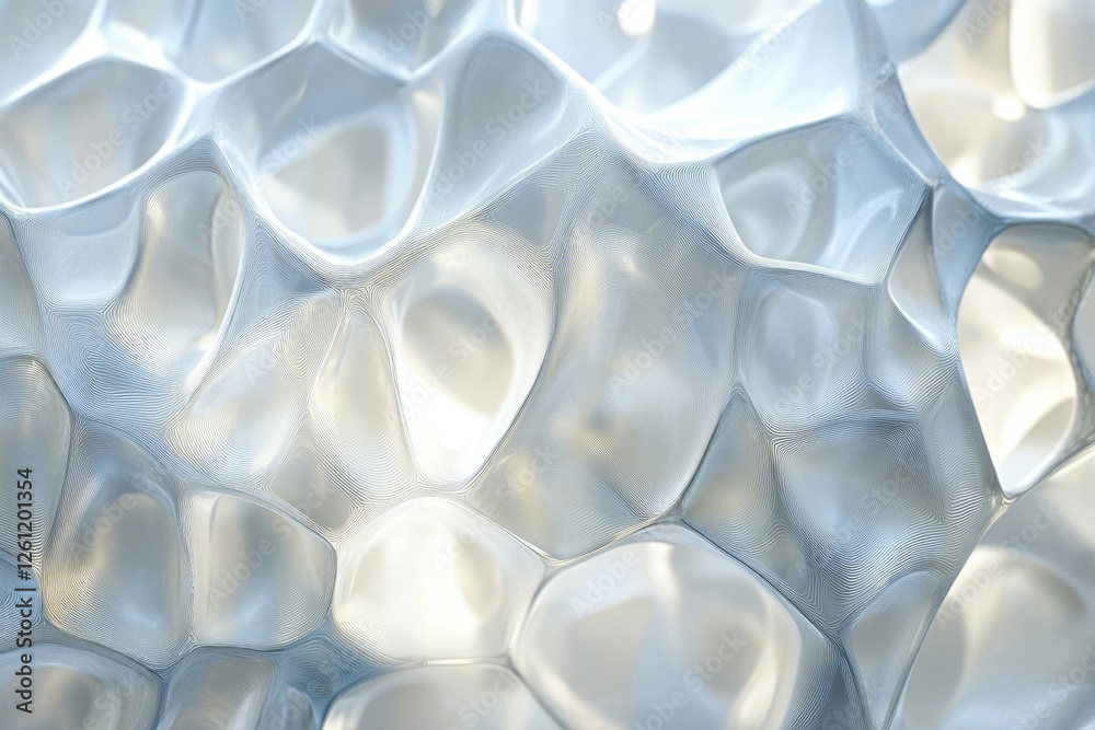 Aufkleber Abstract 3D rendering of a flowing, textured, white surface with undulating, cell-like formations.