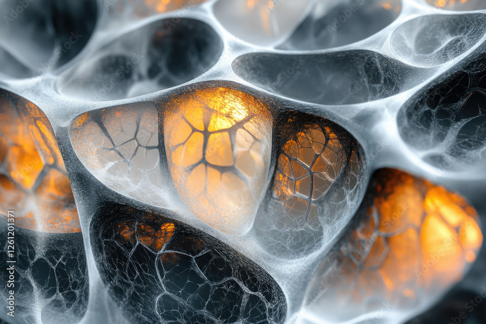 Poster Abstract 3D rendering of a complex network structure with glowing orange accents.