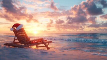 Christmas beach chair at sunset