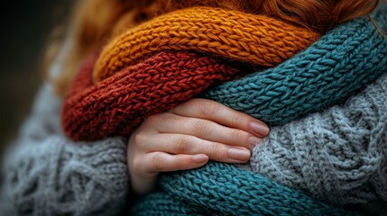  A close up of a woman's hands wrapped in a scarf