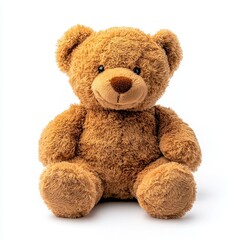 Obraz premium Soft Plush Teddy Bear Sitting on White Background, Adorable Toy