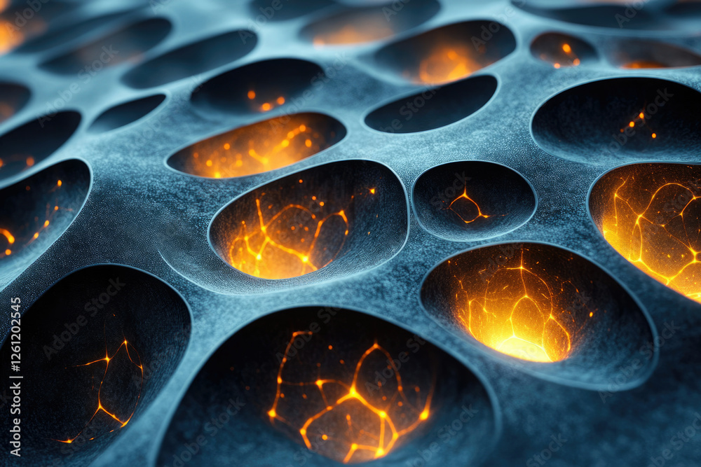 Aufkleber abstract 3d render of a dark, textured surface with glowing orange pits, resembling a futuristic or 