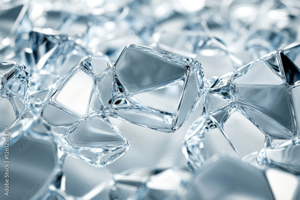 Aufkleber Close-up of translucent, fragmented ice crystals, reflecting light and creating a sparkling texture.