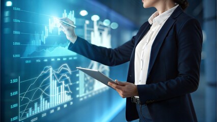 Businesswoman Analyzing Financial Data Charts Graphs Stock Market