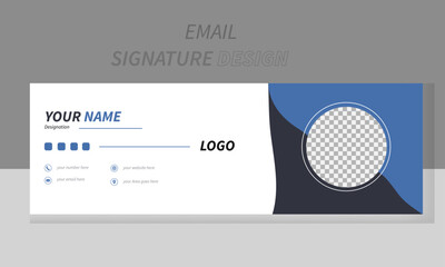 Corporate email signature template design and personal  social media cover template. Modern clean and minimalist premium vector. Card design template in  black-blue color and organic shape. 