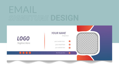 Corporate email signature template design and personal  social media cover template. Modern clean and minimalist premium vector. Card design template in gradient color and organic shape  