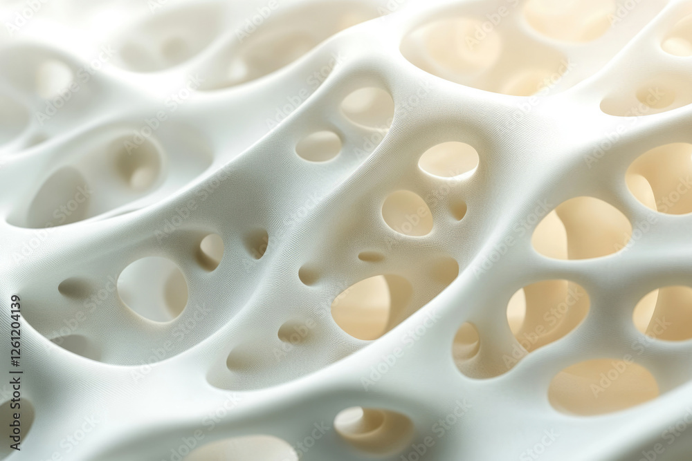 Aufkleber Abstract 3D rendering of a porous, organic-like structure with interconnected cavities and a smooth, textured surface.