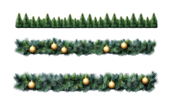 Festive greenery with ornaments holiday isolated on transparent background