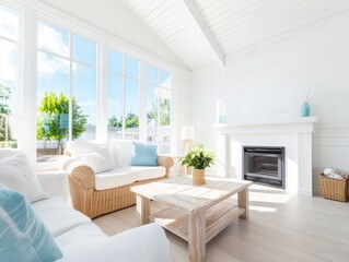Fototapeta premium Bright and Airy Living Room with Natural Light and Cozy Decor