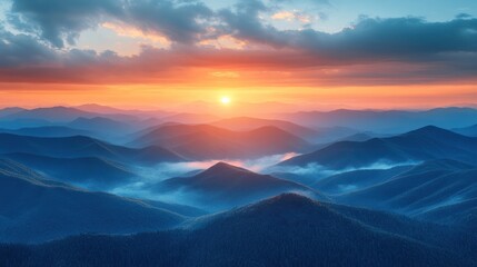Majestic mountain range sunset vista