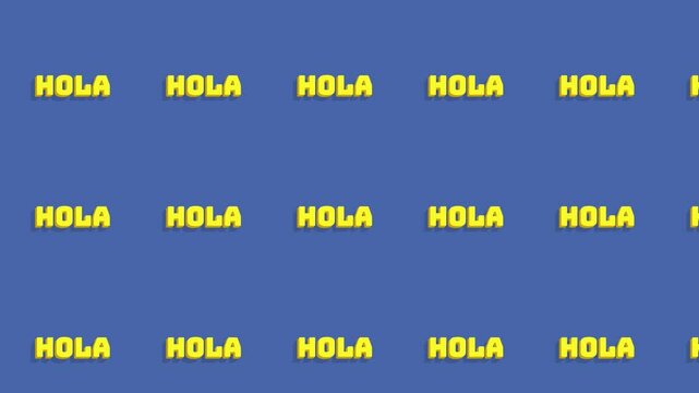 A classical greeting: hola (Spanish). Fancy classy big lettering. Repeated pattern animation, floating from bottom right to upper left of screen. Seamless loop.
