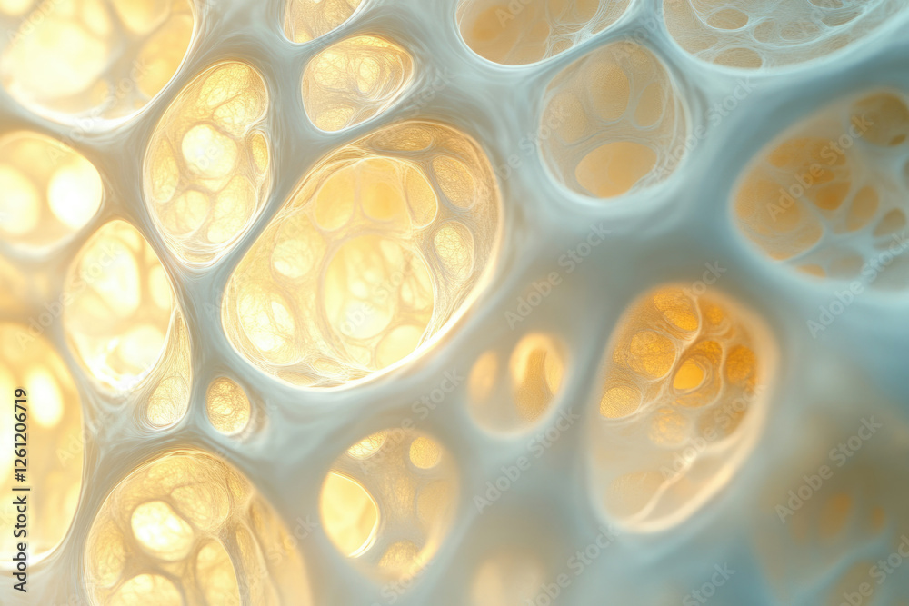 Poster Abstract image depicting a complex network of interconnected cavities, resembling a porous or spongy structure.
