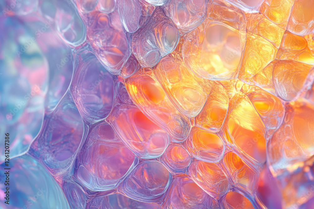 Aufkleber Abstract image of iridescent, bubbly, interconnected forms resembling a cellular structure or fluid dynamics.