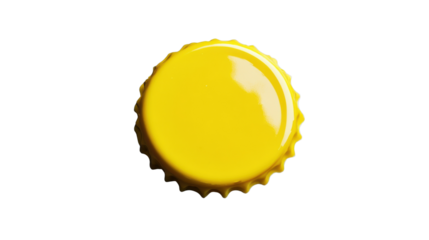 Yellow bottle cap isolated on transparent background: perfect for drink mockups
