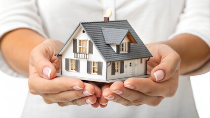 Homeownership Dreams Womans Hands Carefully Holding House Model