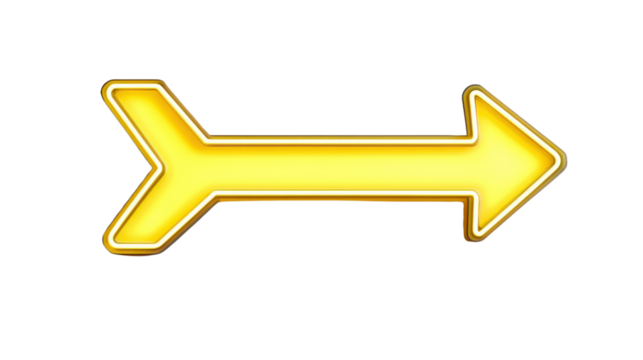 Golden arrow pointing right with transparent background