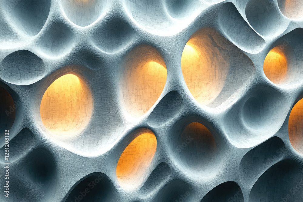 Poster Abstract 3D render of a textured surface with illuminated organic cavities.  Modern, futuristic design.