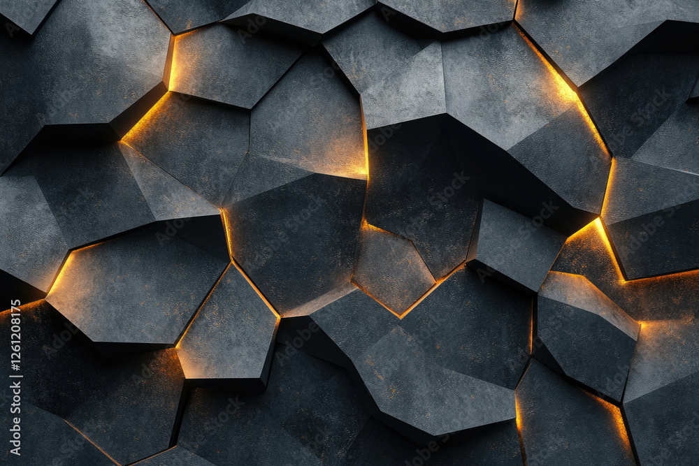 Poster abstract dark grey geometric polygonal pattern with glowing orange lines. modern 3d design.