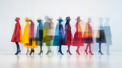 Dynamic Fashion Movement with Colorful Coats and Elegant Hats in Motion