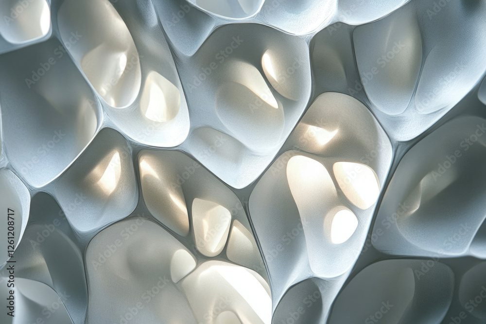 Poster Abstract grayscale image showcasing an intricate, organic, three-dimensional structure with light filtering through.