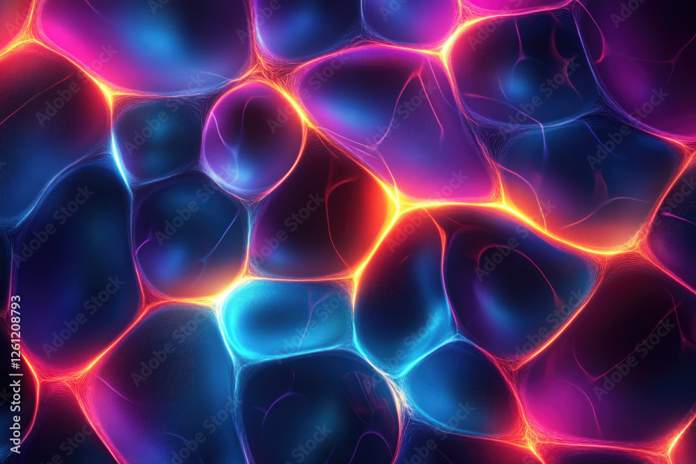 Poster Abstract vibrant neon energy flows through interconnected organic shapes, creating a dynamic, colorful pattern.