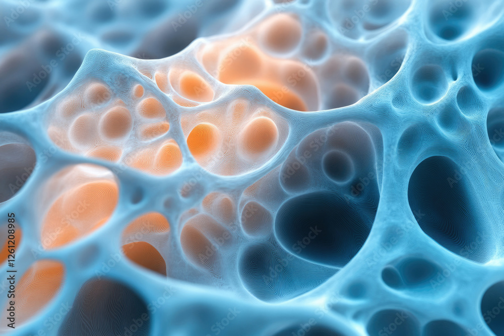 Aufkleber Microscopic image showing intricate network of interconnected cavities resembling a sponge-like structure.