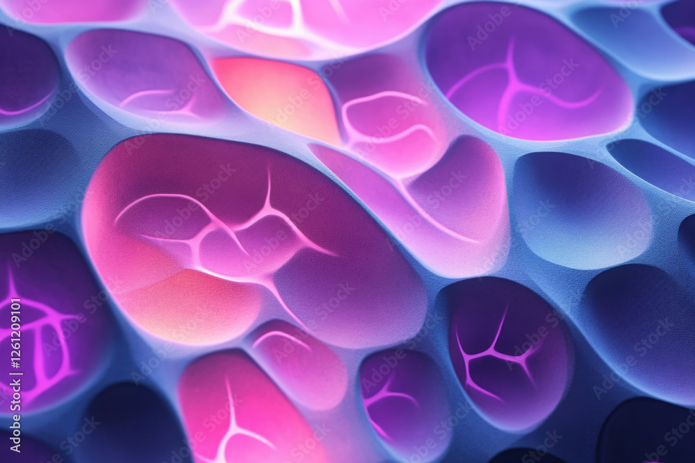 Poster Abstract 3D render of a textured surface with vibrant pink and purple glowing patterns.