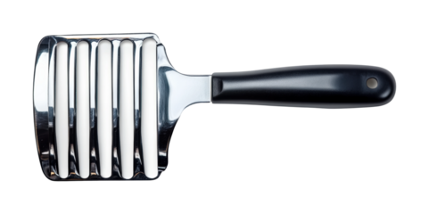 Using a slotted turner for cooking kitchen tool isolated on transparent background
