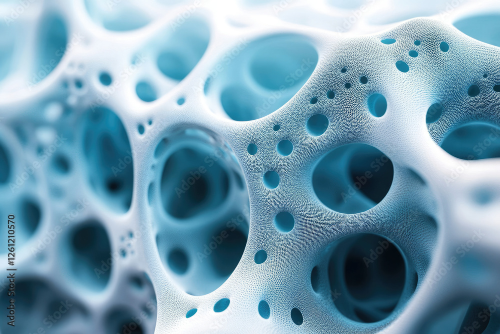Poster Abstract 3D rendering of a porous, interconnected structure resembling a network or sponge.