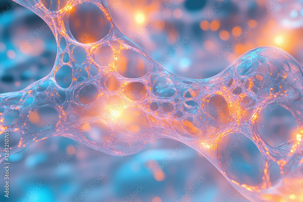 Poster abstract fractal artwork depicting a network of interconnected nodes with glowing orange highlights.