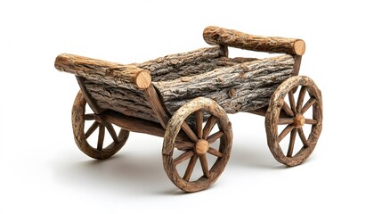 Fototapeta premium Sculpture, Wood Carving, Cart, on White Background, Abstract Image, Texture, Pattern Background, Wallpaper, Cover and Screen of Smartphone, PC, Laptop, 9:16 and 16:9 Format