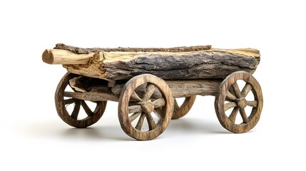 Obraz premium Sculpture, Wood Carving, Cart, on White Background, Abstract Image, Texture, Pattern Background, Wallpaper, Cover and Screen of Smartphone, PC, Laptop, 9:16 and 16:9 Format