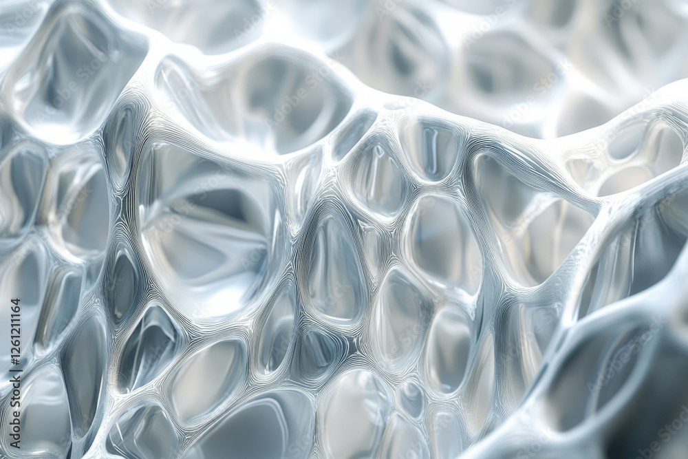 Aufkleber Abstract 3D rendering of a metallic, biomorphic structure with interconnected, flowing forms and reflective surfaces.