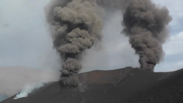 Eruptions from two adjoining vents of Pico do Fogo volcano, Fogo, Cape Verde.
