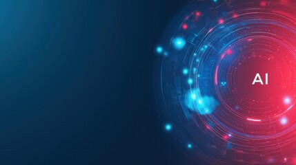 Ai revolutionizing technological landscapes, showcasing dynamic efficiency through futuristic red and blue circular graphic representing digital transformation and innovative potential