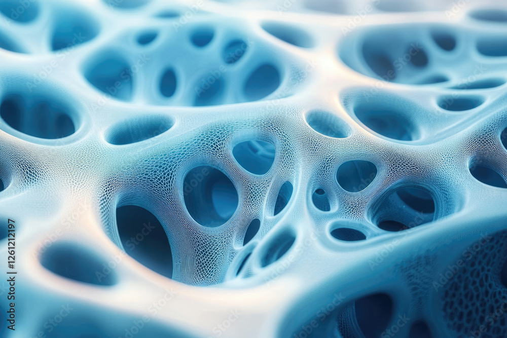Aufkleber Abstract 3D rendering of a porous, interconnected network structure resembling a spongy or cellular material.