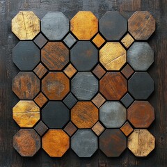 Fototapeta premium High-End Material Textures Collection-,Stylish geometric tile pattern in earthy tones.