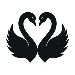 Two swans forming a heart silhouette  vector illustration isolated on white background