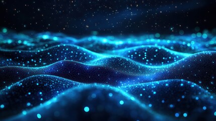 Abstract digital landscape with glowing blue particles